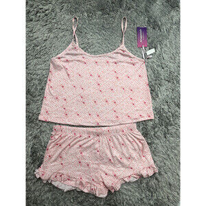 Aeropostale Sleepwear PJ Cami Tank Top & Ruffle Shorts Pajama Set In Pink Size L